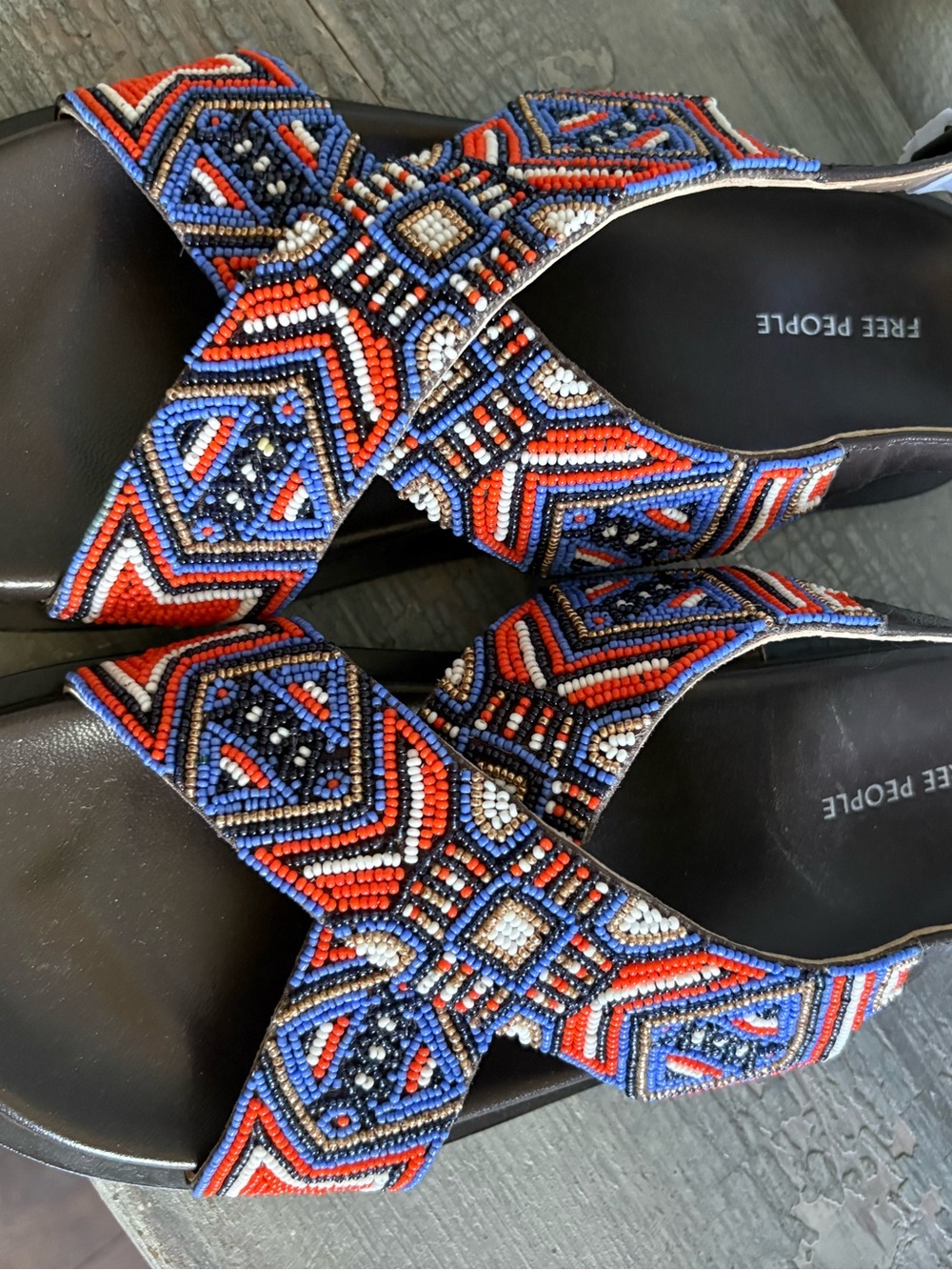 NWT - No box Free People Mali beaded crisscross slingback leather sandals - Picture 3 of 9